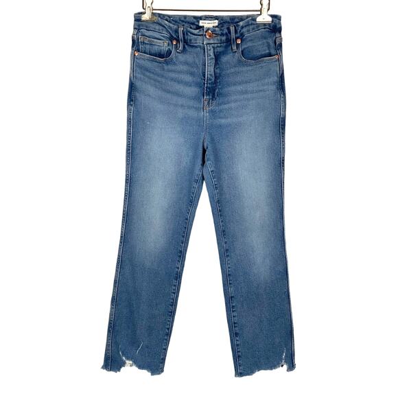 Good American Good Curve Straight Leg Fray Hem Jean Blue 313 Women's Size 29 - Picture 2 of 6